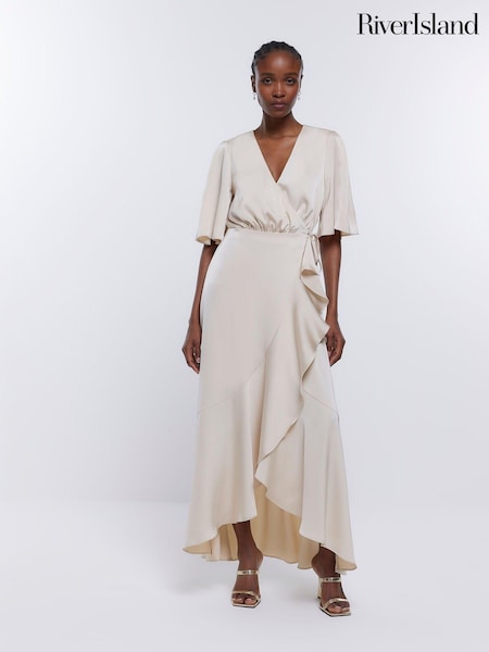 River Island Cream Waterfall Wrap Bridesmaid Dress (178289) | €54