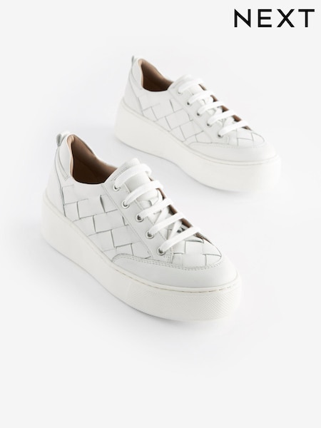 White Signature Forever Comfort® Leather Weave Chunky Wedge Platform Trainers (178662) | €12