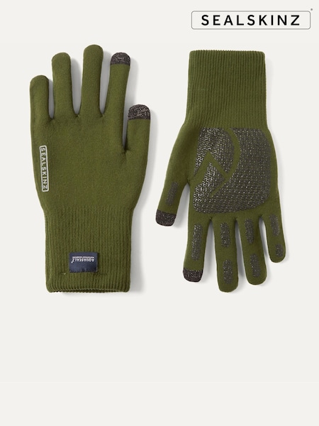 Green - Regular Sealskinz Anmer Waterproof All Weather Ultra Grip Knitted Gloves
