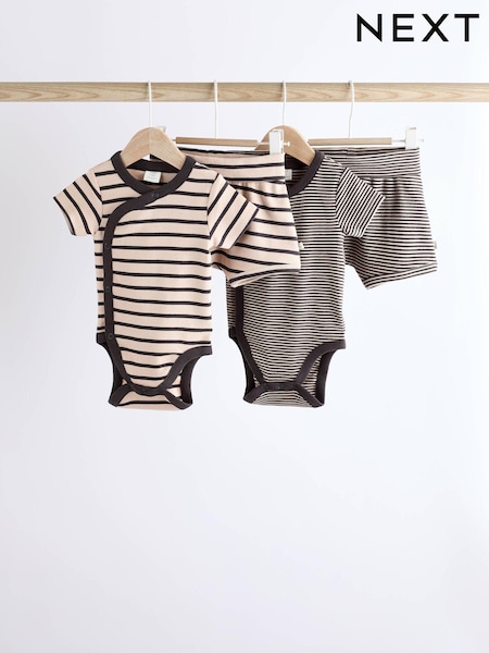 Monochrome Stripe Baby Rib Wrap Bodysuits And Shorts Set 4 Pack (0mths-2yrs) (178889) | €11.50 - €13