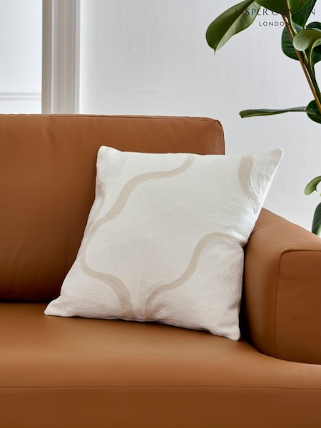 Jasper Conran London White 100% Cotton Wiggle Embroidered Feather Filled Cushion (179170) | €34