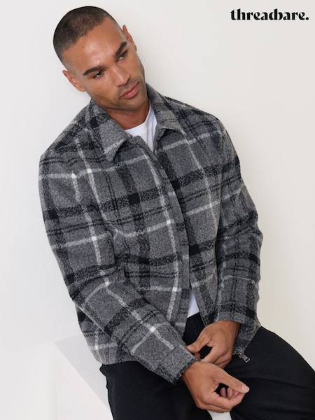 Grå - Regular Threadbare Faux Wool Collared Jacket