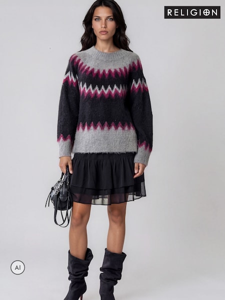 Rød - Religion Cute Anne Jumper In Fair Isle Nordic Style Abstract Pattern With Metallic Detail