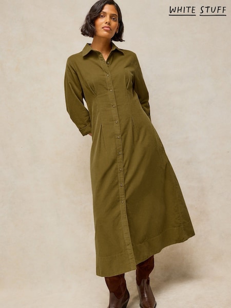 Green - White Stuff Ellie Cord Pleated Dress