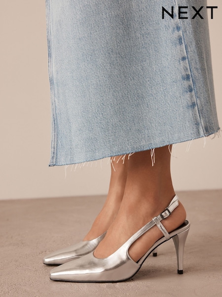 Silver Forever Comfort® Chisel Toe Slingback Heels (179695) | €7