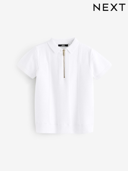 White 100% Cotton Short Sleeve Quarter Zip Polo Shirt (3-16yrs) (179922) | AED46 - AED63