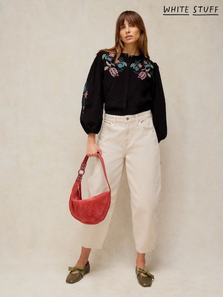 Black - White Stuff Wren Embroidered Cord Top