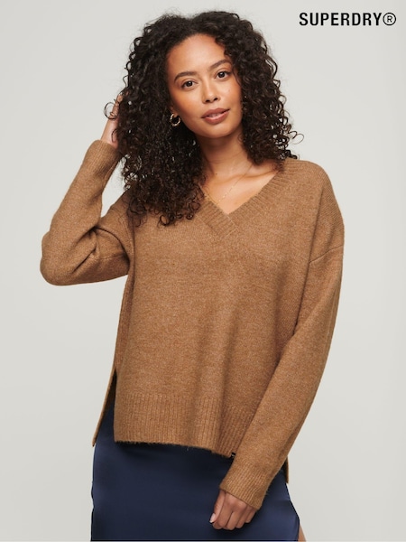 Brown - Superdry Oversized V-Neck Jumper (180091) | 303 LEI
