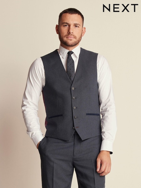 Navy Blue Regular Fit Trimmed Textured Suit Waistcoat (180126) | 111 QAR