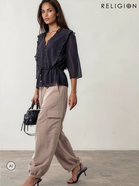 Natural - Religion Balloon Utility Mia Trousers With Pocket Details
