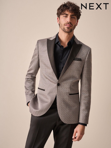 Charcoal Grey Slim Fit Satin Jacquard Blazer (180234) | €42