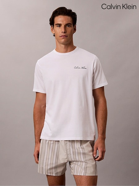 Weiß - Regular Calvin Klein Cotton Poplin Shorts Pyjamas Set
