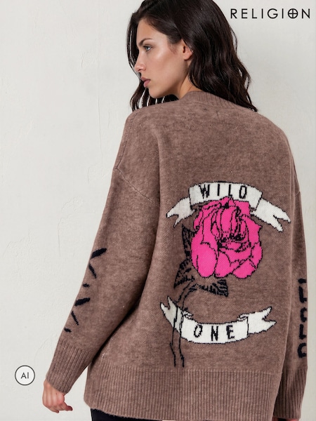 Бежевый - Religion Nadia Rose Entarsia Graphic Cardigan With Shawl Collar