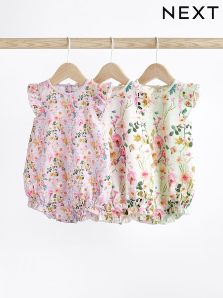 Lilac Purple/Sage Green Floral Baby Bloomer Rompers 3 Pack (180534) | €10 - €12.50