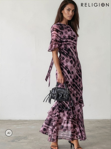 Purple/Black - Religion Liv Column Maxi Occasion Tea Dress