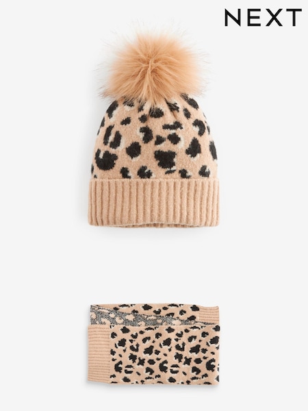 Chocolate Brown Animal Print Hat and Scarf Set (3-16yrs) (180709) | €7.50 - €9