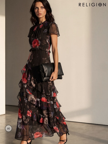 Red Floral - Religion Sian Maxi Dress