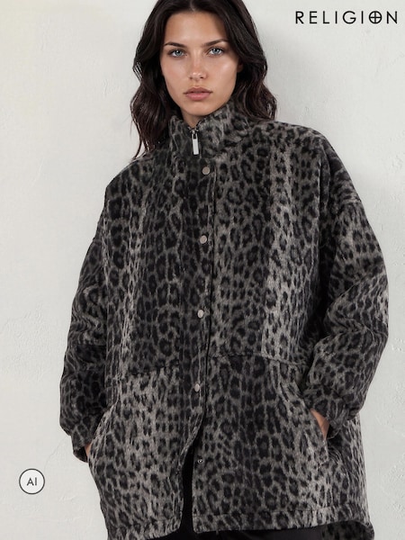 Animal - Religion Saturn Leopard Parka Winter Coat With Stand-up Collar