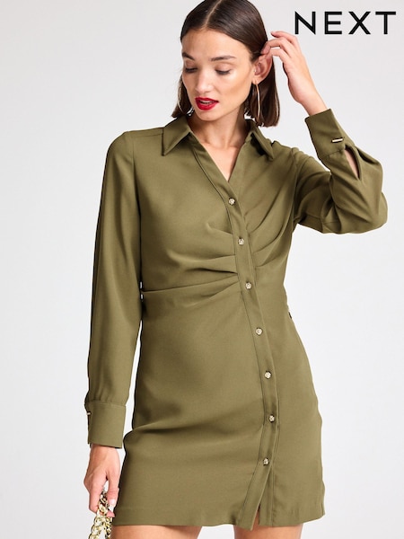 Khaki Green Asymmetric Crepe Mini Dress (181069) | € 6