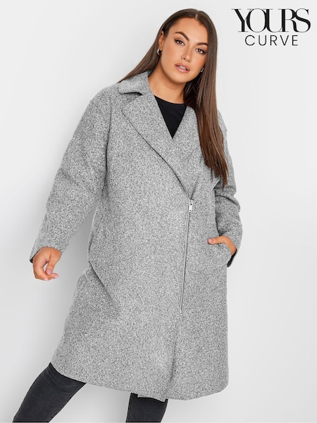 Yours Curve Grey Boucle Biker Coat (181265) | ₪327