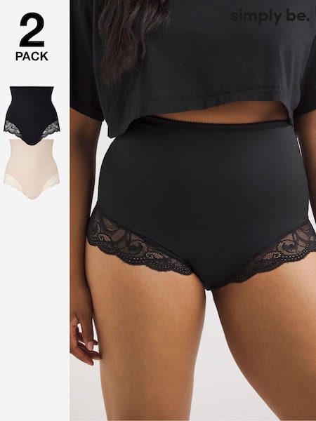 Simply Be Black Magisculpt Shape And Sculpt Firm Control High Waisted Lace Briefs 2 Pack (181338) | € 41