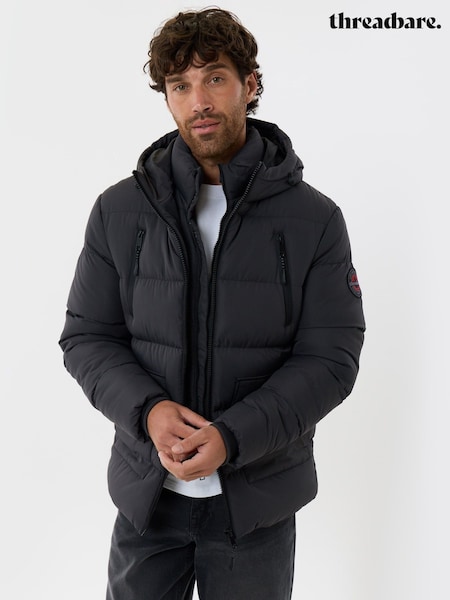 Grey - Regular Threadbare Showerproof Padded Double Zip Coat