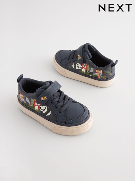 Navy Character Wide Fit (G) Touch Fastening Elastic Lace Trainers (181494) | AED60 - AED71