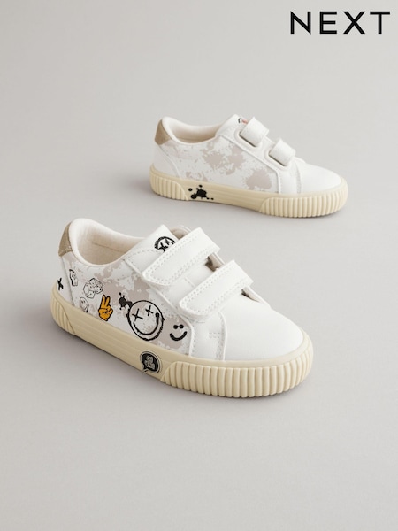 Black/White Wide Fit (G) Two Strap Touch Fastening Shoes (181519) | AED60 - AED74