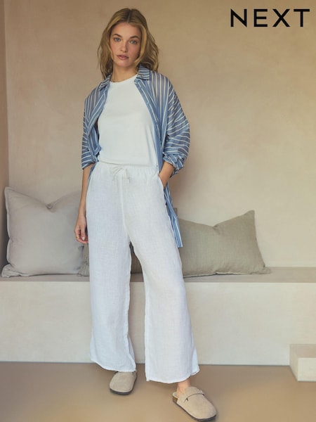 Ecru 100% Linen Cullote Trousers (181587) | €16