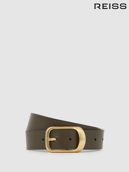 Chaki - Reiss Evie Suede Curved-buckle Belt