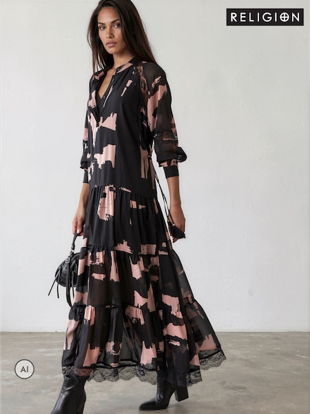 Itim - Religion Eva Tiered Maxi Dress With Lace Insert And Tie Waist