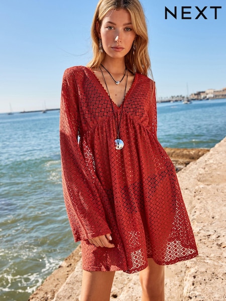 Red Crochet Lace Beach Cover-Up Kaftan (181698) | €16
