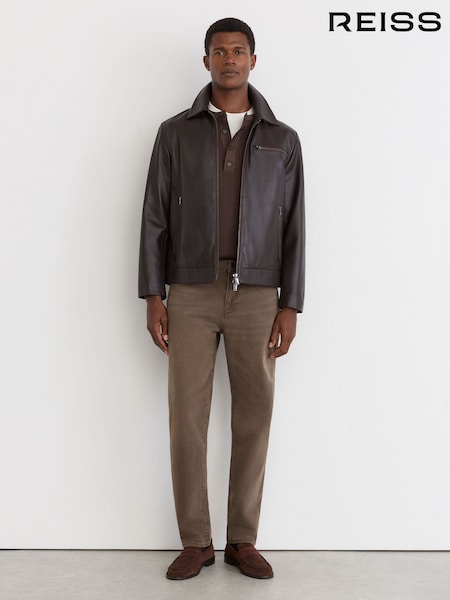 Brązowy - Regular Reiss Iron Straight-leg Jeans