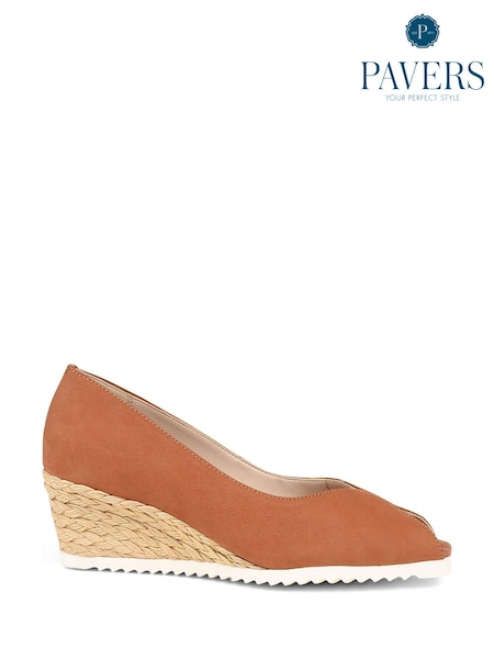 Pavers Brown Peep Toe Espadrille Wedge Sandals (182220) | €53