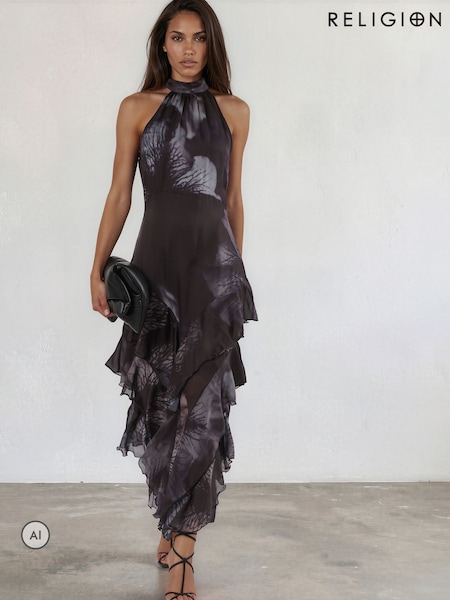 Blue - Religion Taylor Maxi Dress With Full Ruffle Skirt