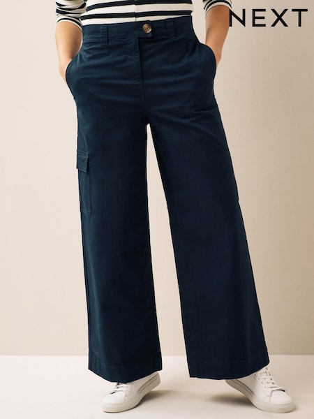 Navy Blue Wide Leg Chino Cargo Trousers (182371) | €19