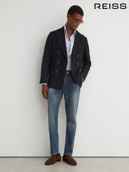 Mid Blue - Regular Reiss Iggy Comfort-stretch Straight-leg Jeans