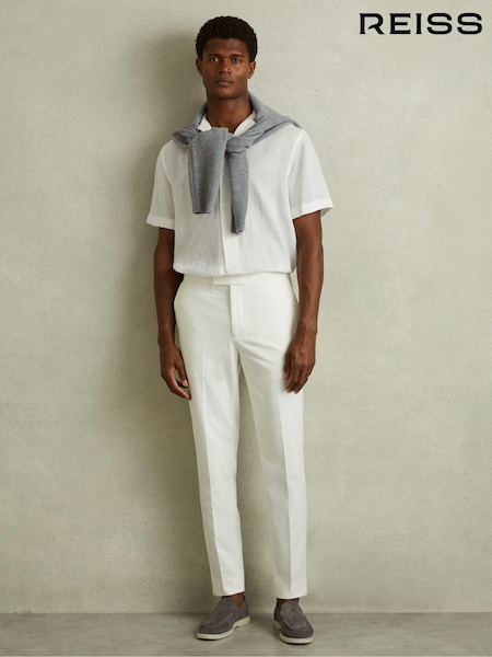 Reiss White Beldi Relaxed 100% Linen Cuban Collar Shirt (182486) | 647 QAR