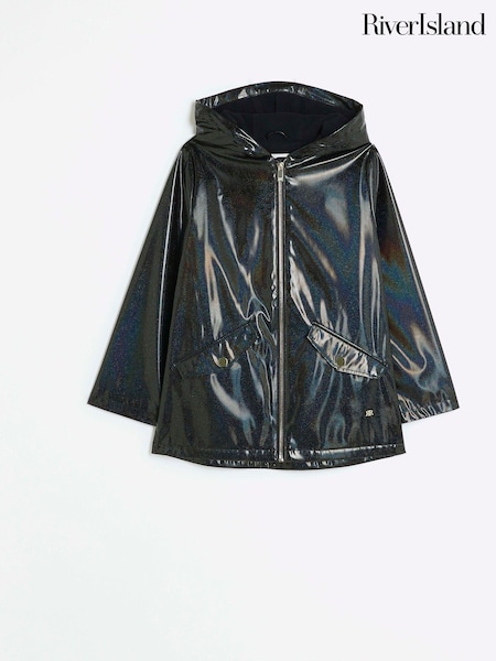 River Island Black Girls Glitter Hooded Rain Coat (182494) | €46 - €61