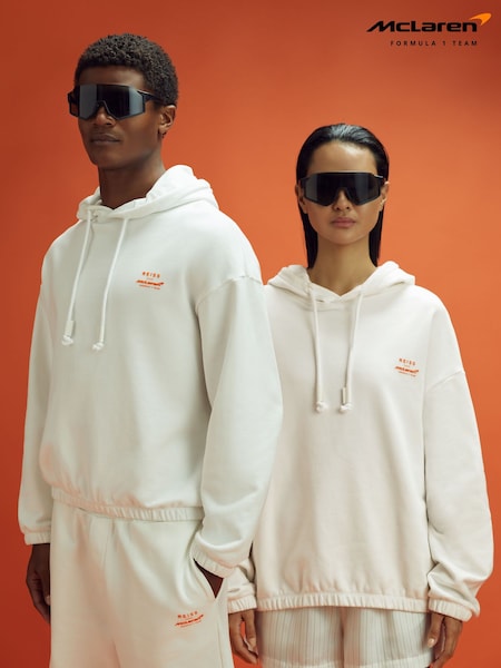 Reiss x McLaren F1 Team White McLaren F1 Elasticated Cotton Hoodie (182512) | AED994