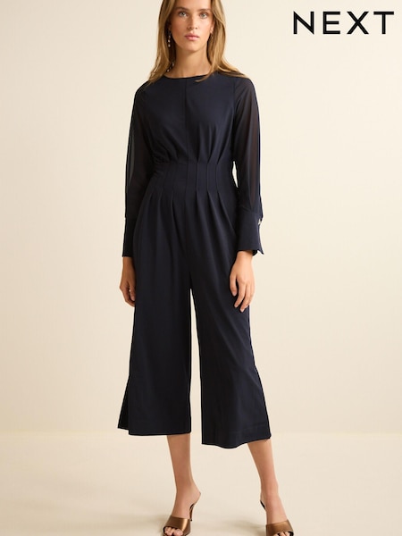 Navy Blue Corset Detail Long Sleeve Jumpsuit (182599) | €11