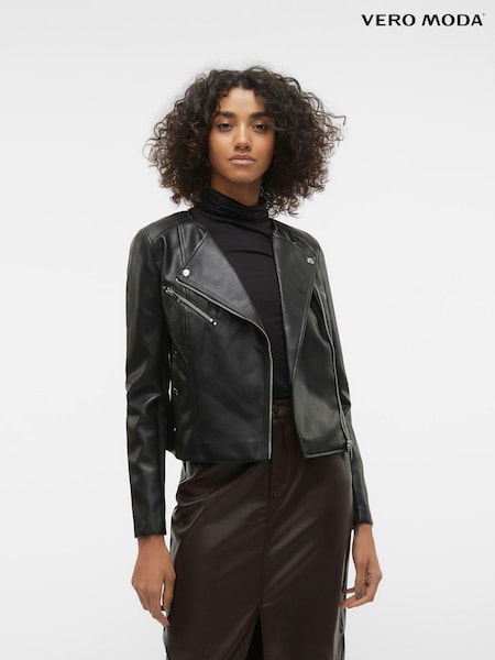 VERO MODA Black Collarless Faux Leather Jacket (182725) | €60