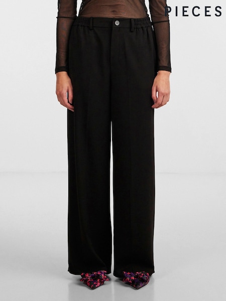 Schwarz - Pieces Wide-Leg-Hose mit hohem Bund (182731) | 28 €