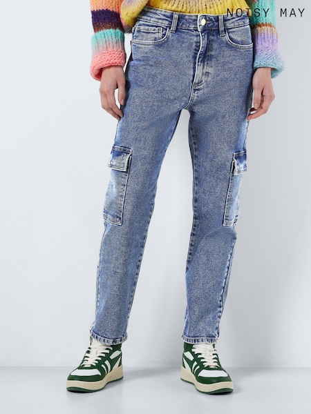 NOISY MAY Blue High Waisted Tapered Cargo Jeans (182761) | €21.50