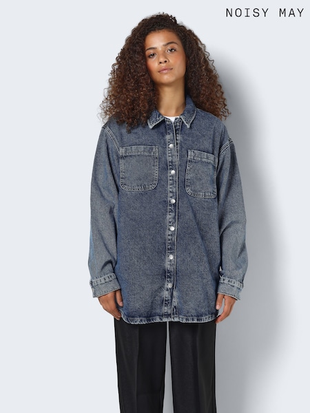 NOISY MAY Blue 100% Cotton Oversized Denim Shacket (182898) | ₪201