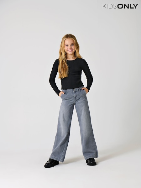 ONLY KIDS Grey Wide Leg Adjustable Waist 100% Cotton Jeans (182965) | ₪111