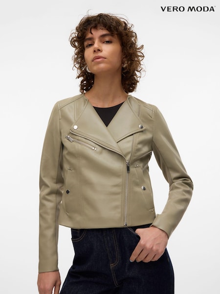 VERO MODA Green Collarless Faux Leather Jacket (183082) | €15