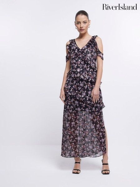 River Island Black Midi Ruffle Dress (183100) | € 21