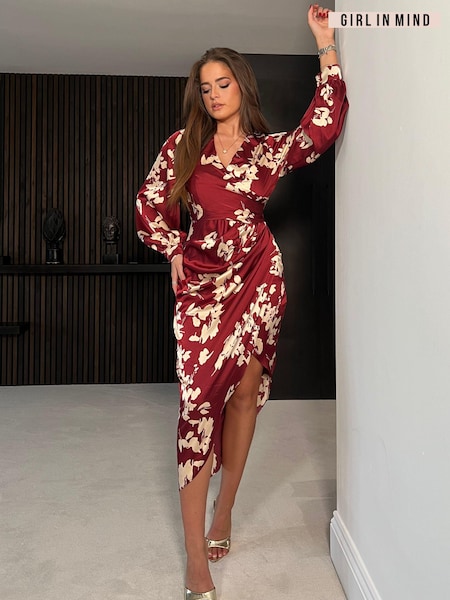 Красный - Girl In Mind Elsa Long Sleeve Wrap Asymmetric Dress (183437) | €15