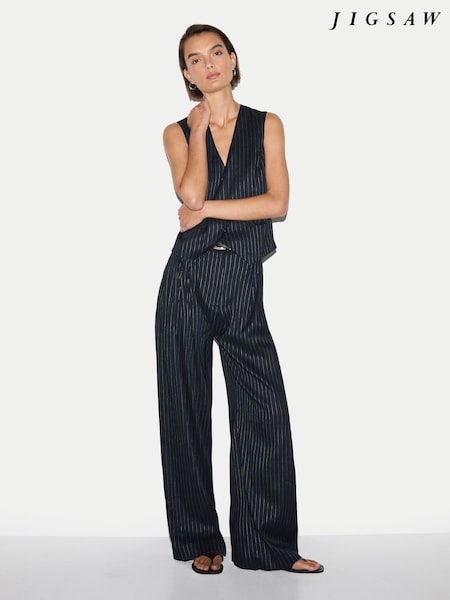 Blue - Jigsaw Pinstripe Pleated Trousers